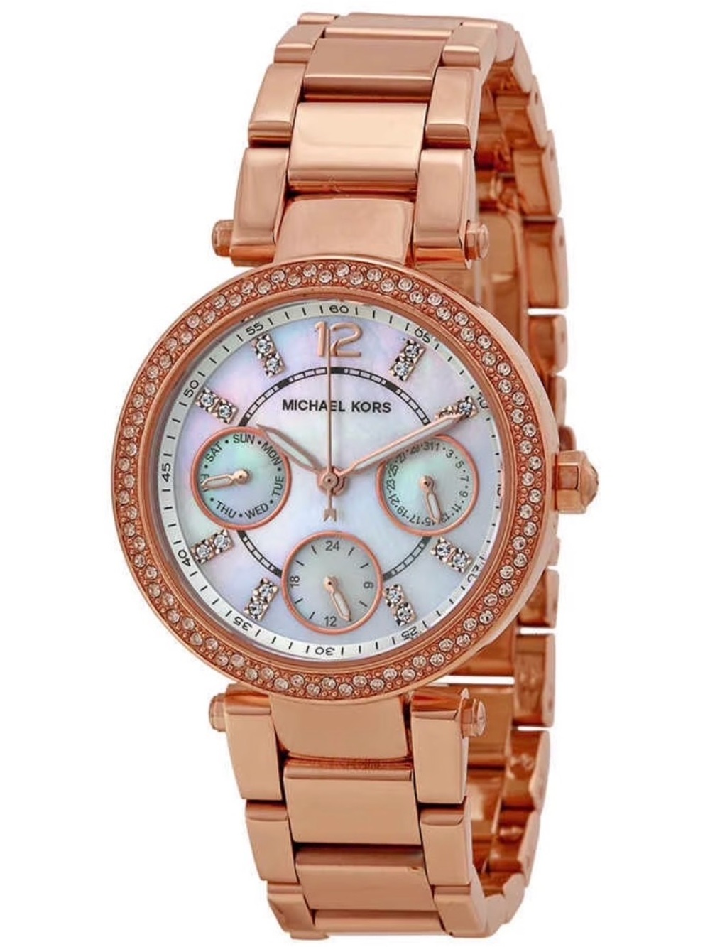 Michael Kors Rose Gold Mother-of-Pearl Dial Crystal Bezel Women's Watch
